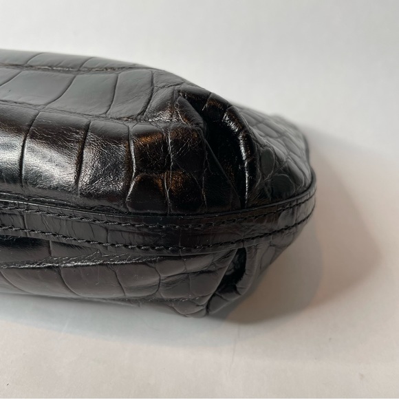 Vintage Brighton Croc Embossed Black Leather Magnetic Close Clutch - Picture 5 of 15